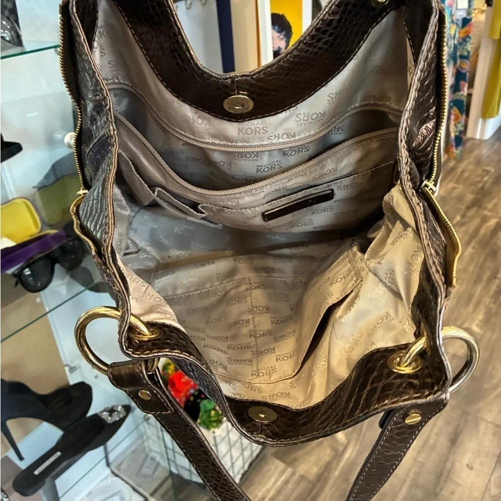 Michael Kors bronze snakeskin shoulder bag